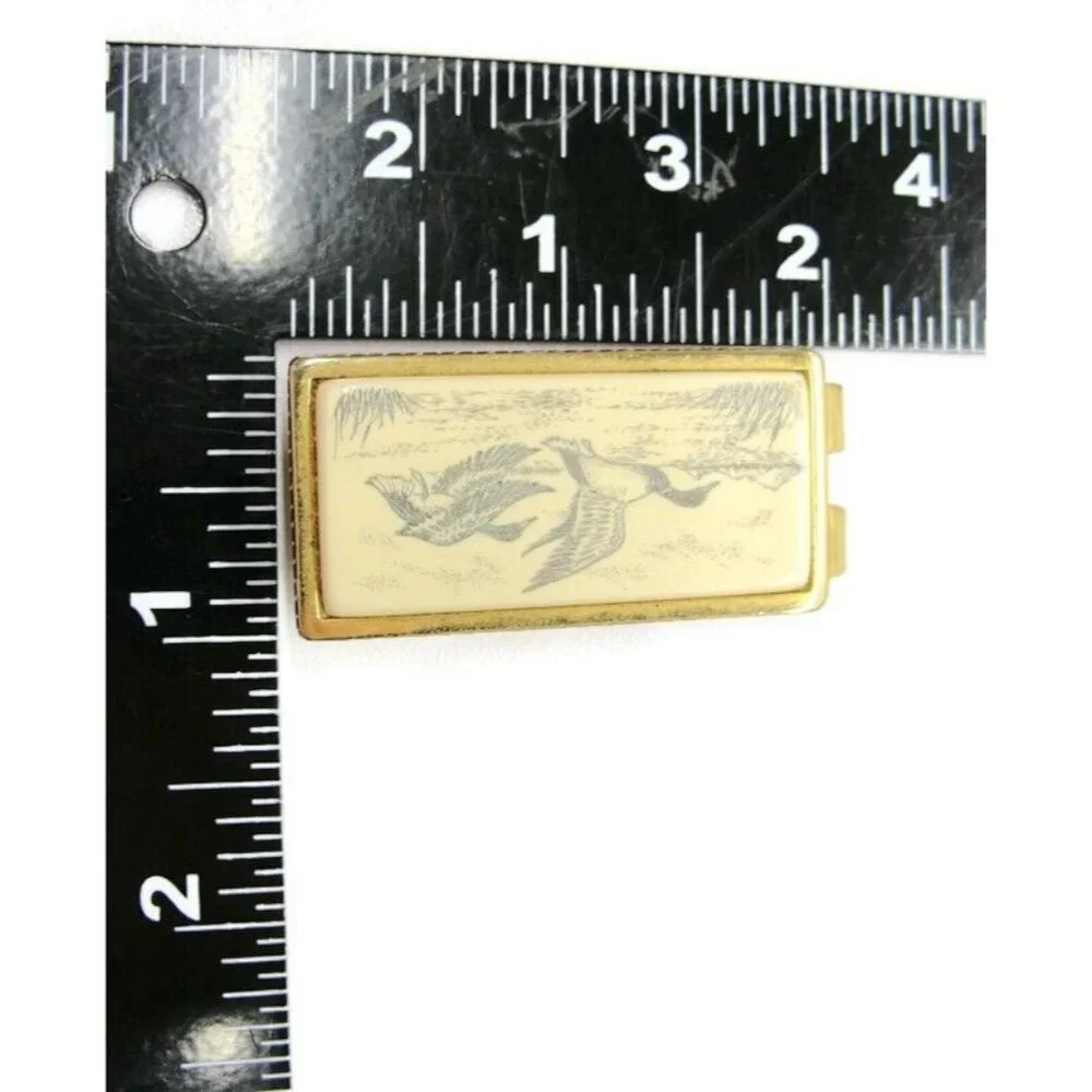 Anson Duck Geese Money Clip Gold Tone Porcelain Wallet Credit Card Cash Holder